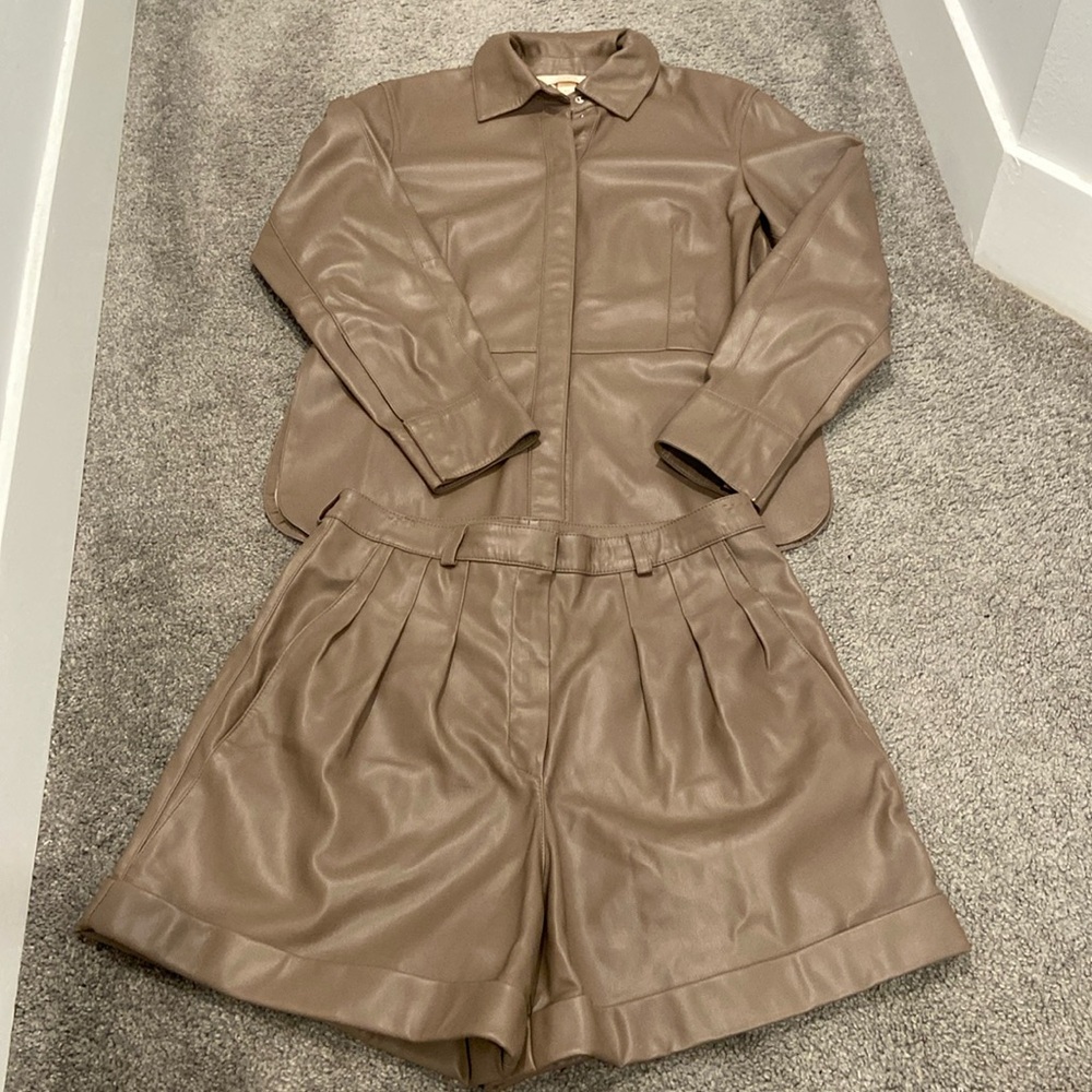 Faux leather shirt with matching shorts